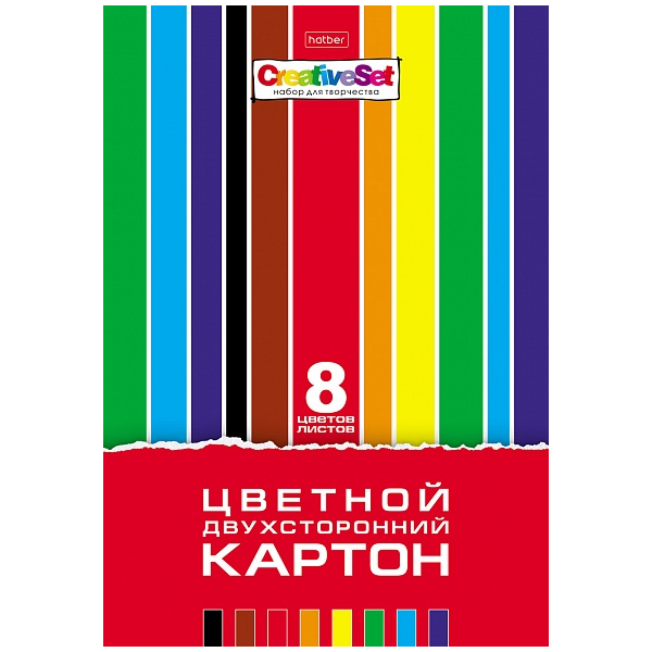 КАРТОН цвет. А4 мелов. двухст.08л. 08цв. "Creative Set", папка