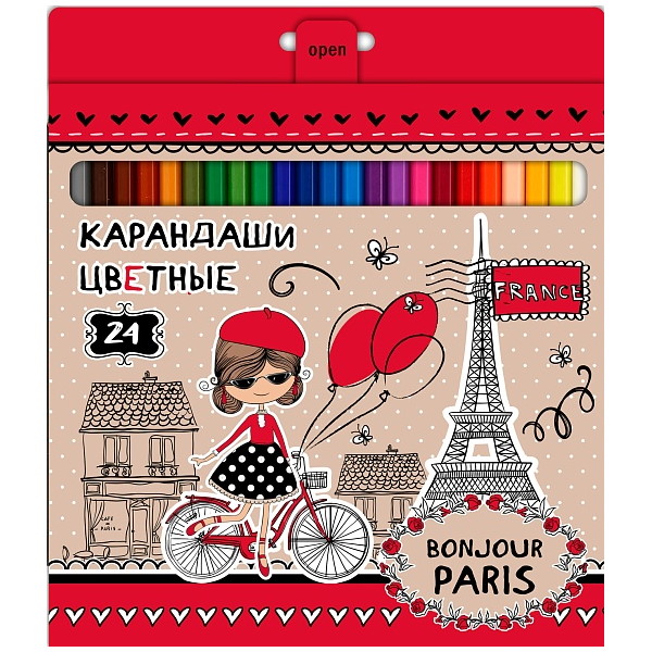 Карандаши 24 цв."Хатбер","Bonjour Paris", карт.уп./12