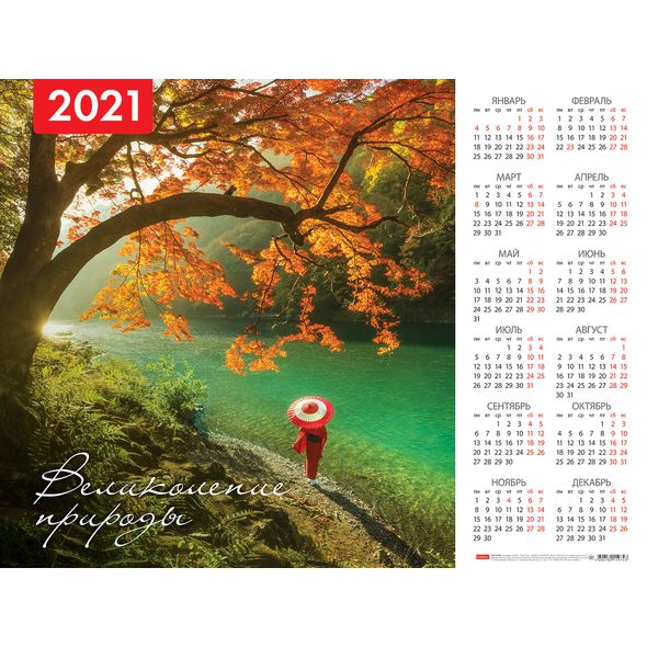 Листовой настенный календарь на 2021 г.  "Великолепие природы" 60х45см. — Абсолют