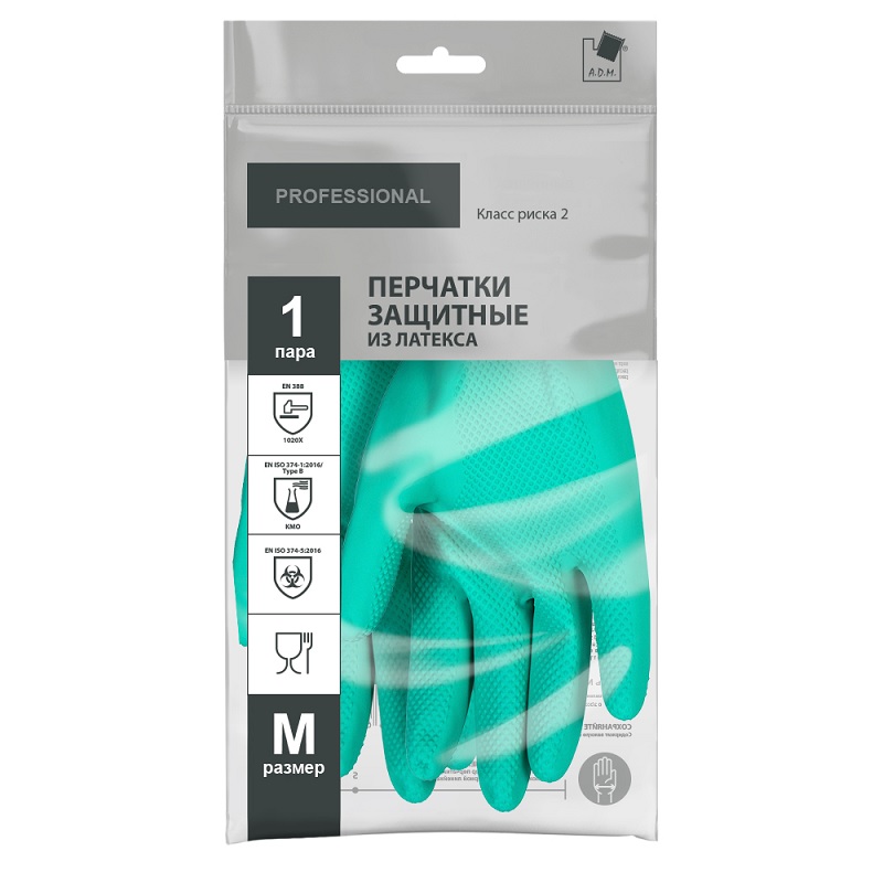 Перчатки ADM Professional, латекс р-р M, зеленые (1 пара)/120