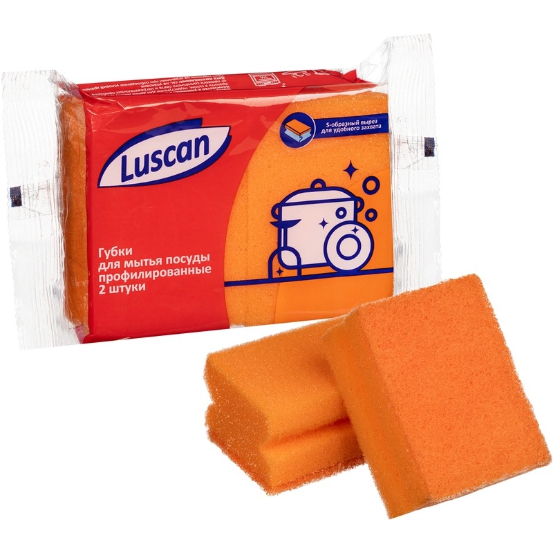 Губка д/посуды Luscan 2 шт., 90х65х38мм