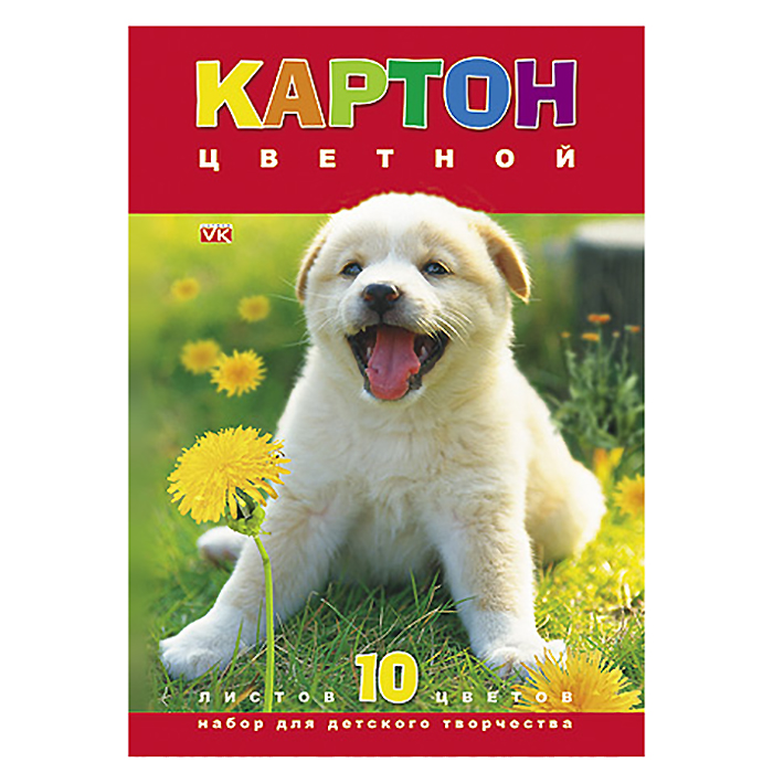 КАРТОН цвет. А4  10л. 10цв."Хатбер"Белый щенок",в папке
