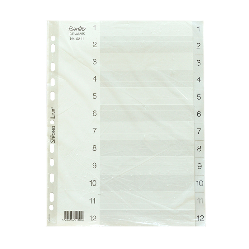 Разделитель листов Bantex, A4, цифровой (1-12), пластиковый — Абсолют