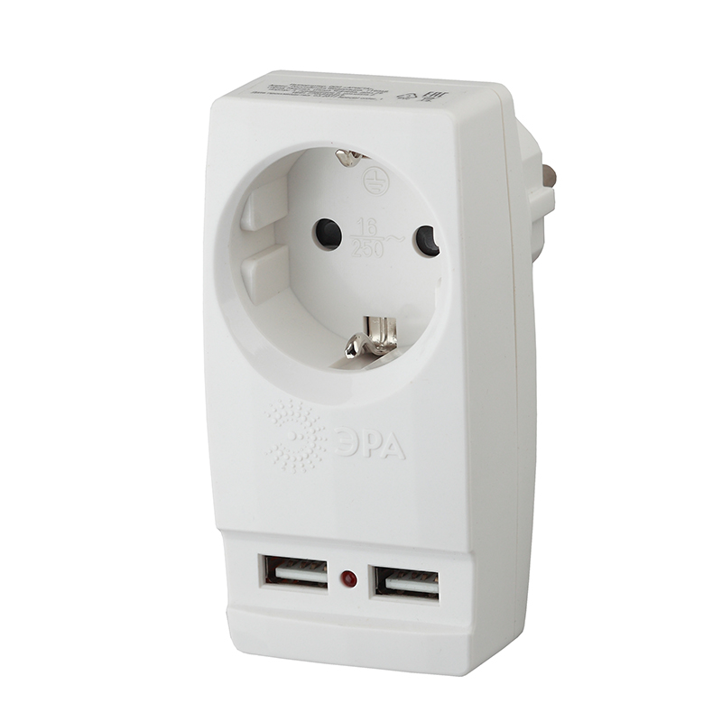 Адаптер Polynom 1гн220V+2xUSB 2100mA, с зазем.,белый