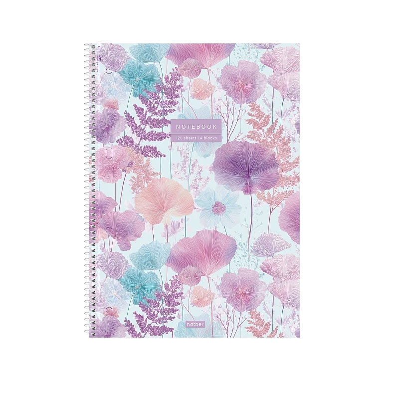 Тетрадь  А4 120л. кл. спир. Хатбер"Парящие лепестки", ламинац.Soft-touch, 3 цв.раздел.