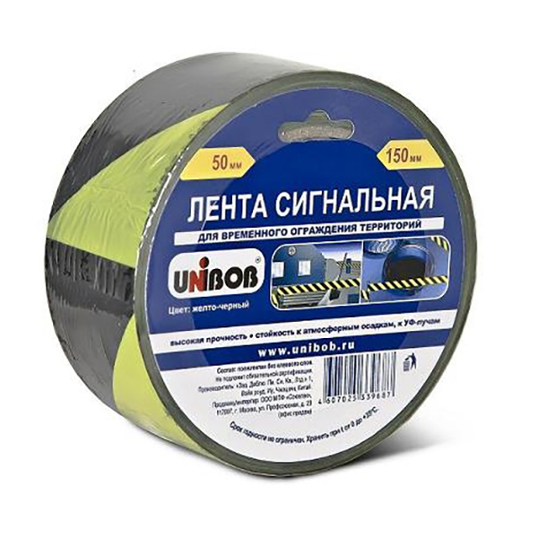 Лента неклейкая сигнальная 50 мм.*150 м UNIBOB желто-черная