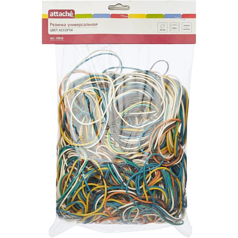 Резинка банков.  500гр. цв. 60мм Attache, ассорти/40