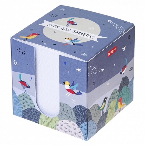 Блок д/з запас. бел. 90*90*90 карт.подст. 900л. офсет "Hatber-Birds"/ Блок д/з запас. бел. 90*90*90 карт.подст. 900л. офсет "Hatber-Birds"/