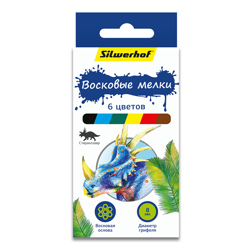 Мелки восковые 06шт. "Silwerhof"Динозавры", 8мм Мелки восковые 06шт. "Silwerhof"Динозавры", 8мм