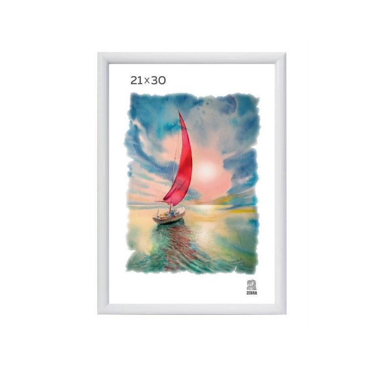 Фоторамка А4 пласт./Зебра/ 21х30см, белая, вставка пластик/25