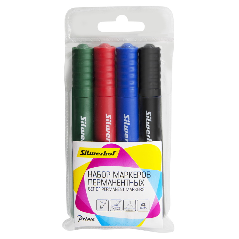 НАБОР Маркеров перм. 04цв. 2-5мм "Silwerhof Prime"/12