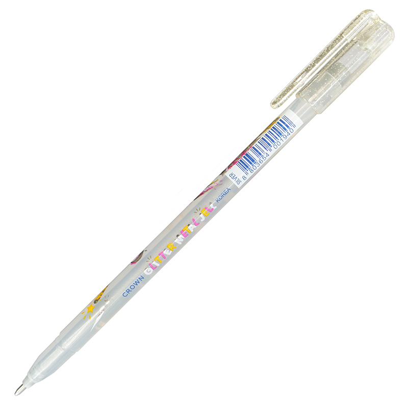 Ручка гелевая Crown "Glitter Metal Jell",  1,0 мм, серебро с блестками — Абсолют
