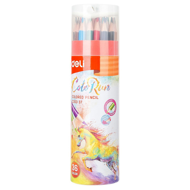 Карандаши 36 цв. "Deli"ColoRun",трехгран., точилка, карт. тубус Карандаши 36 цв. "Deli"ColoRun",трехгран., точилка, карт. тубус