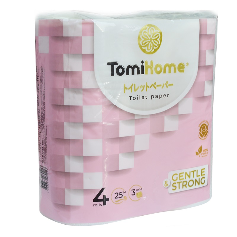 Бумага туалетная "TomiHome" 3-х сл.(в упак.4рул.) 25м Роза/12